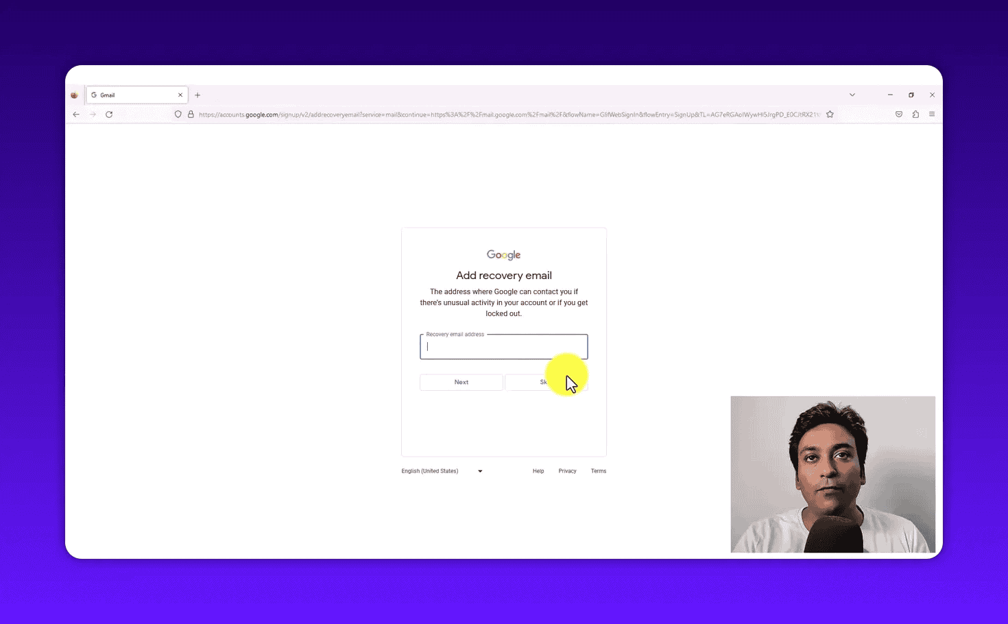 Add recovery email dialog in Google account setup