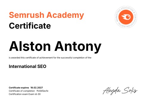 International SEO Certified — Semrush